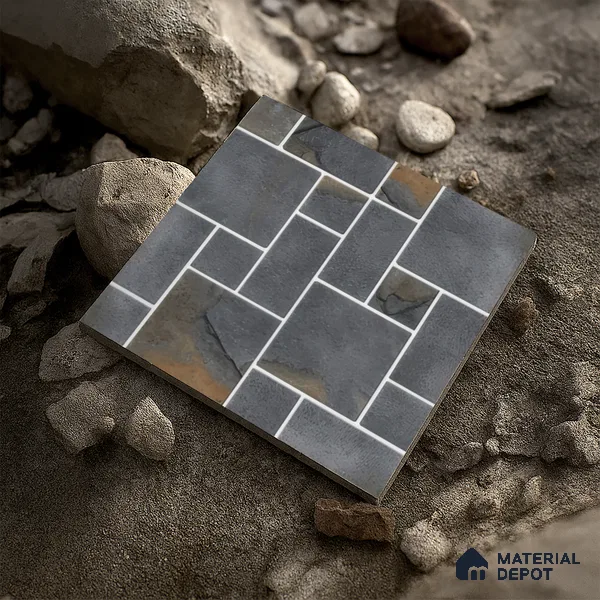Budget Friendly Stone Look Value for Money Parking Grey Floor Tile 16 x 16 inch | TL 00601 | Vitrified Matte Finish Tile - 12 mm | Suitable For Parking, Outdoor, Balcony & Terrace | Pattern Alignment May Vary | 2-3 mm Spacer is Mandatory