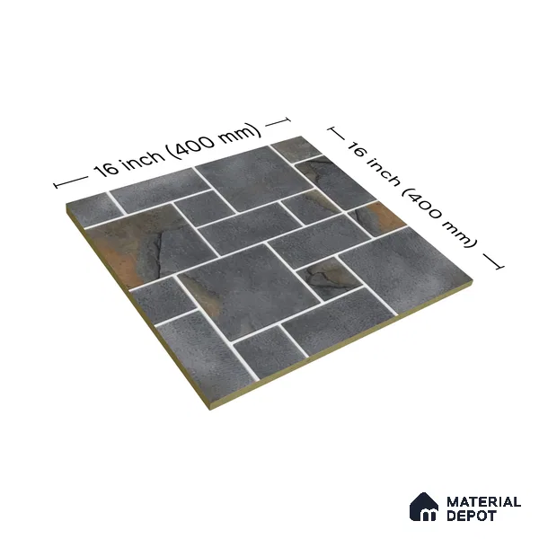 Budget Friendly Stone Look Value for Money Parking Grey Floor Tile 16 x 16 inch | TL 00601 | Vitrified Matte Finish Tile - 12 mm | Suitable For Parking, Outdoor, Balcony & Terrace | Pattern Alignment May Vary | 2-3 mm Spacer is Mandatory