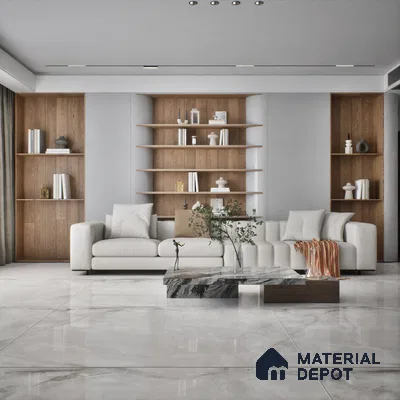 TL 00350 Grey 6 ft x 4 ft Glossy Finish Endless Vitrified Wall & Floor Tile - 9 mm | Adhesive and Spacers Must be Used During Installation