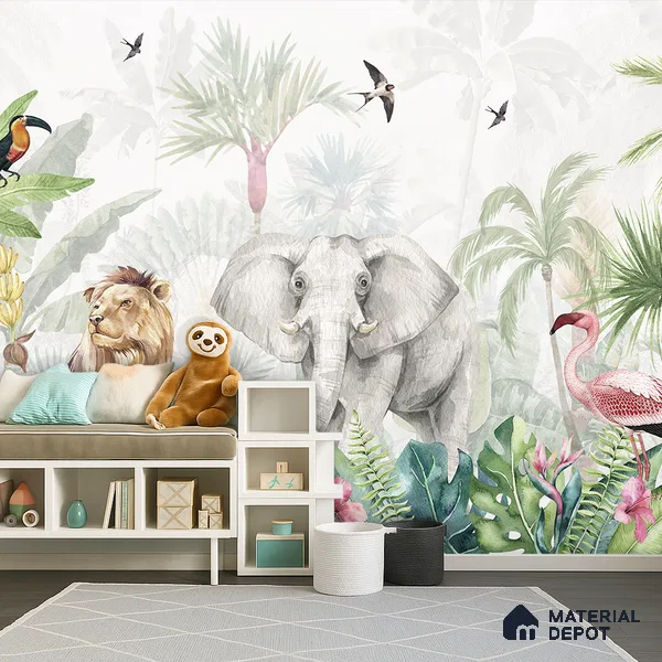 Friends of the Forest Floor Birds And Animals Harmony | WP 04059 Canvas Texture Finish Animal Print Style luxurious Customized size Wallpaper | 250 GSM WP01CNF Paper | (MOQ = 30 Sq. Ft.) | Design change not possible