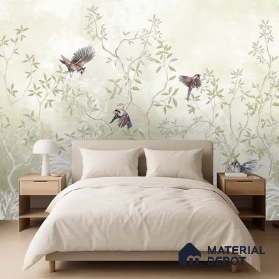 Natural Wood-Toned Branches Where the Birds Rest Blush Pink Rose Cluster | WP 04120 B Non Woven Matte Finish Tropical Style Premium Customized size Wallpaper | 150 GSM WP01MTF Paper | (MOQ = 30 Sq. Ft.) | Design change not possible