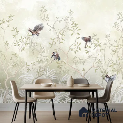 Natural Wood-Toned Branches Where the Birds Rest Blush Pink Rose Cluster | WP 04120 B Non Woven Matte Finish Tropical Style Premium Customized size Wallpaper | 150 GSM WP01MTF Paper | (MOQ = 30 Sq. Ft.) | Design change not possible