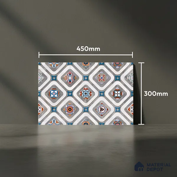 TL 01882 B Blue & Grey Highlighter 1 18 x 12 inch Glossy Finish Ceramic Wall Tile - 6 mm