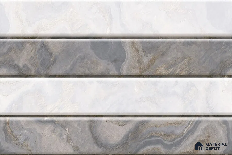 TL 01882 D Grey & White Highlighter 2 18 x 12 inch Glossy Finish Ceramic Wall Tile - 6 mm