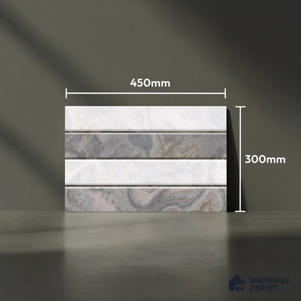 TL 01882 D Grey & White Highlighter 2 18 x 12 inch Glossy Finish Ceramic Wall Tile - 6 mm