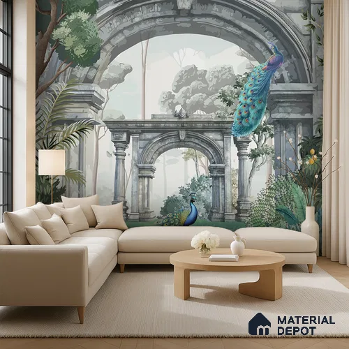 Echoes of the Forgotten Garden | WP 04199 B Canvas Texture Finish Indian Style luxurious Customized size Wallpaper | 250 GSM WP01CNF Paper | (MOQ = 30 Sq. Ft.)