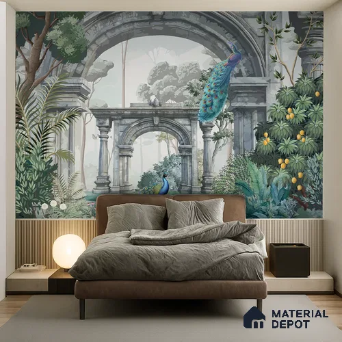 Echoes of the Forgotten Garden | WP 04199 B Canvas Texture Finish Indian Style luxurious Customized size Wallpaper | 250 GSM WP01CNF Paper | (MOQ = 30 Sq. Ft.)