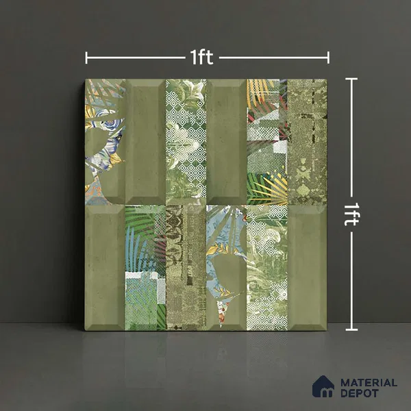 Faux Subway Wall Tile TL 06362 D Green Blend Decor 1 ft x 1 ft Ceramic Matte Finish Tile - 9 mm | Suitable For Kitchen, Bathroom Walls and Backsplashes | Please Expect a Slight Variation of Pattern