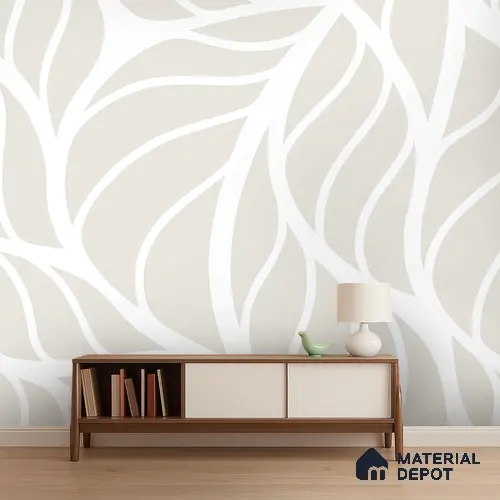 Ivory Beige Abstract Botanical Leaves Leafy Hues Wall Art | WP 03926 Non Woven Matte Finish Tropical Style Premium Customized size Wallpaper | 150 GSM WP01MTF Paper | (MOQ = 30 Sq. Ft.)