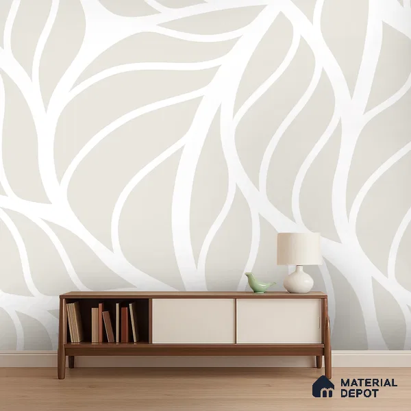 Ivory Beige Abstract Botanical Leaves Leafy Hues Wall Art | WP 03926 Non Woven Matte Finish Tropical Style Premium Customized size Wallpaper | 150 GSM WP01MTF Paper | (MOQ = 30 Sq. Ft.)