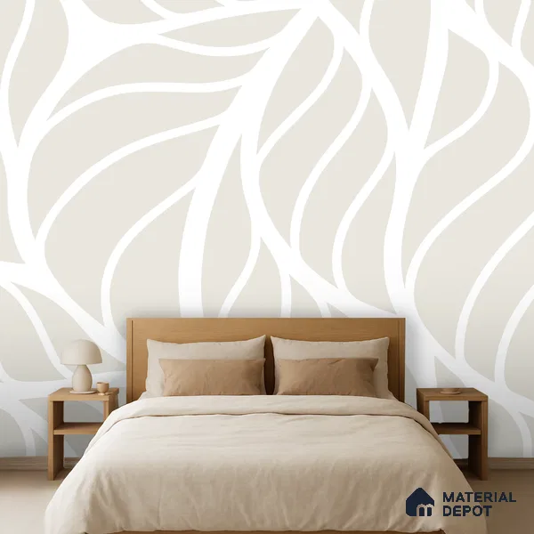 Ivory Beige Abstract Botanical Leaves Leafy Hues Wall Art | WP 03926 Non Woven Matte Finish Tropical Style Premium Customized size Wallpaper | 150 GSM WP01MTF Paper | (MOQ = 30 Sq. Ft.)