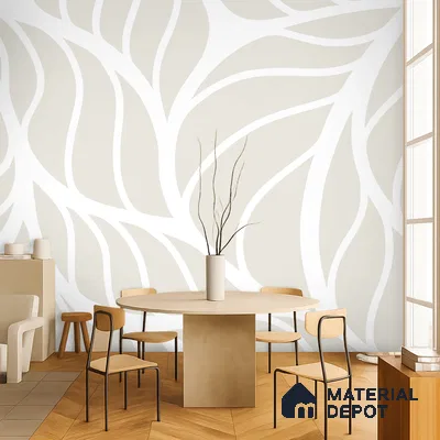 Ivory Beige Abstract Botanical Leaves Leafy Hues Wall Art | WP 03926 Non Woven Matte Finish Tropical Style Premium Customized size Wallpaper | 150 GSM WP01MTF Paper | (MOQ = 30 Sq. Ft.)