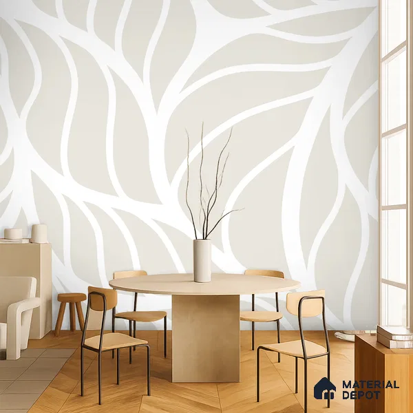 Ivory Beige Abstract Botanical Leaves Leafy Hues Wall Art | WP 03926 Non Woven Matte Finish Tropical Style Premium Customized size Wallpaper | 150 GSM WP01MTF Paper | (MOQ = 30 Sq. Ft.)
