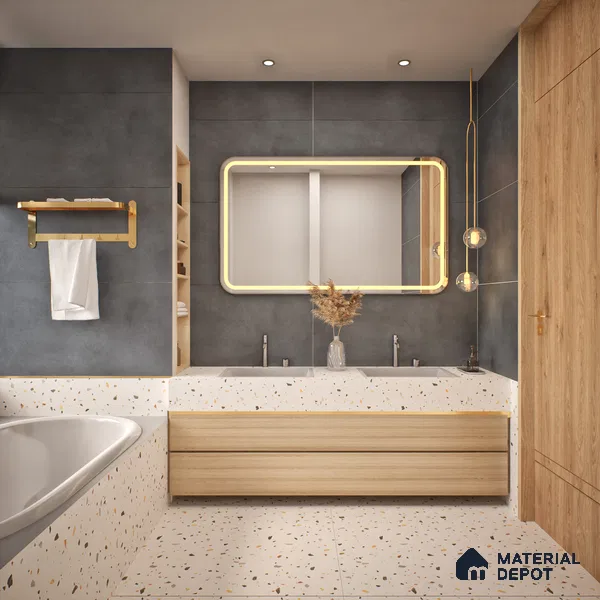 Cement Look Wall & Floor Tile TL 06643 D Castella Graphite 4 ft x 2 ft Vitrified Matte Finish - 9 mm | (Random 7) | Suitable for Living Room, Bedroom, Bathroom, Kitchen, Office, Elevation & Dining (Sample)