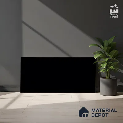 Plain Wall Tile TL 06472 B Midas Black 2 ft x 1 ft Ceramic Glossy Finish - 8 mm | Suitable for Living Room, Kitchen & Bathroom
