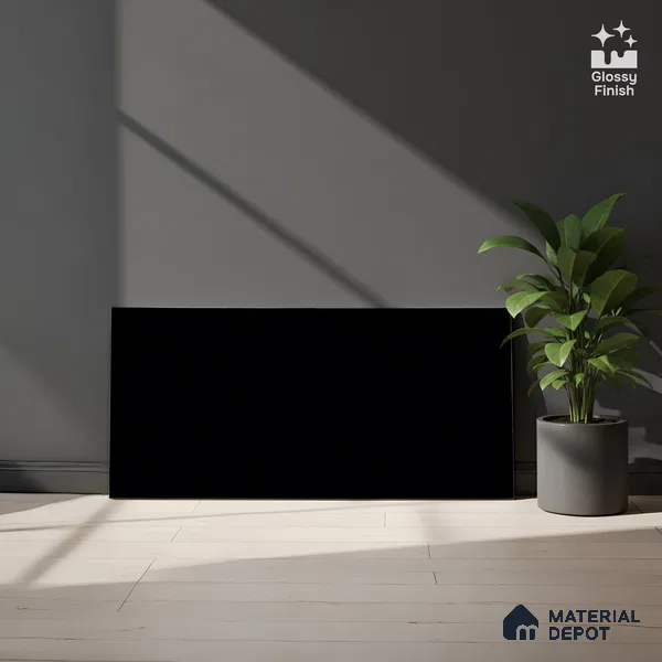 Plain Wall Tile TL 06472 B Midas Black 2 ft x 1 ft Ceramic Glossy Finish - 8 mm | Suitable for Living Room, Kitchen & Bathroom
