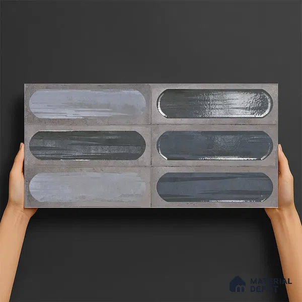 Highlighter Wall Tile TL 06551 G Rostock Grey HL 2 ft x 1 ft Ceramic Glossy Finish - 8 mm | Suitable for Living Room, Kitchen & Bathroom (Sample)