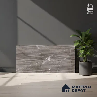 Highlighter Wall Tile TL 06557 C Etania Nero Waves 2 ft x 1 ft Ceramic Glossy Finish - 8 mm | Suitable for Kitchen Backsplash, Bathroom & Basin Accent