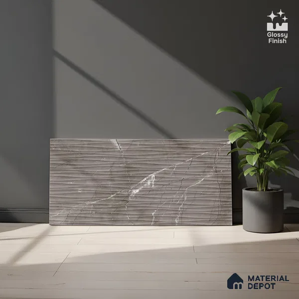 Highlighter Wall Tile TL 06557 C Etania Nero Waves 2 ft x 1 ft Ceramic Glossy Finish - 8 mm | Suitable for Kitchen Backsplash, Bathroom & Basin Accent