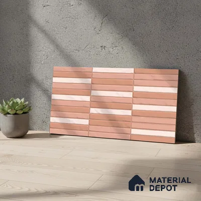 Faux Subway Wall Tile TL 06523 D NG Zuliya Pink HL 2 ft x 1 ft Ceramic Matte Finish - 8 mm | Suitable For Kitchen, Bathroom, Dining Area