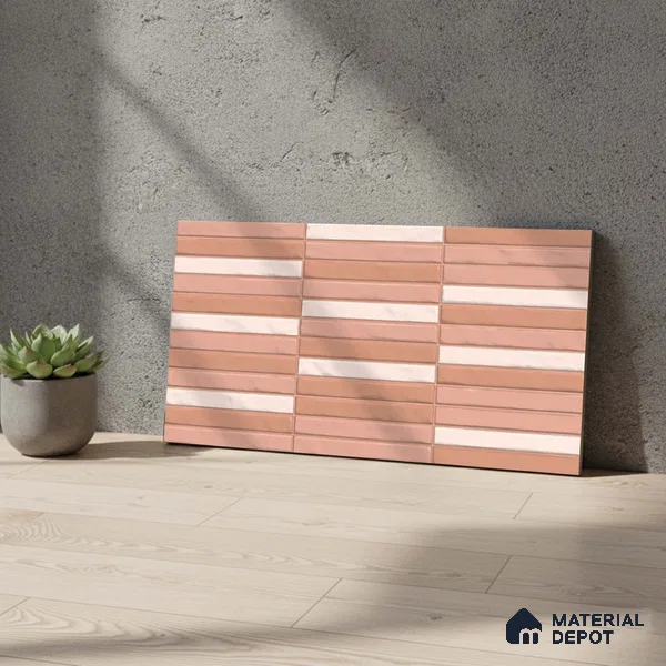 Faux Subway Wall Tile TL 06523 D NG Zuliya Pink HL 2 ft x 1 ft Ceramic Matte Finish - 8 mm | Suitable For Kitchen, Bathroom, Dining Area