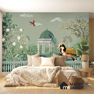 Garden of Quiet Grandeur Indigo Rose Block Texture | WP 04192 B Canvas Texture Finish Indian Style luxurious Customized size Wallpaper | 250 GSM WP01CNF Paper | (MOQ = 30 Sq. Ft.)