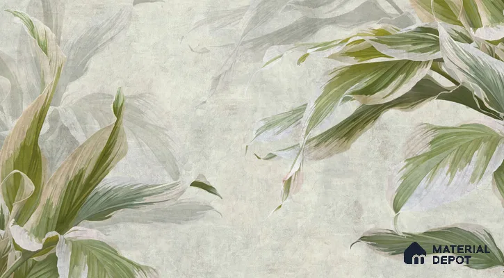 Soft Botanical Brushstroke Leaves Leafy Hues Wall Art | WP 03963 B Canvas Texture Finish Tropical Style luxurious Customized size Wallpaper | 250 GSM WP01CNF Paper | (MOQ = 30 Sq. Ft.) | Design change not possible