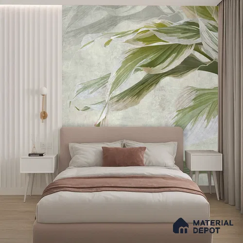 Soft Botanical Brushstroke Leaves Leafy Hues Wall Art | WP 03963 Non Woven Matte Finish Tropical Style Premium Customized size Wallpaper | 150 GSM WP01MTF Paper | (MOQ = 30 Sq. Ft.) | Design change not possible