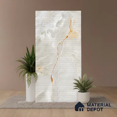 Faux Subway Wall Tile TL 08536 B | Subway Onyx Gold 4 ft x 2 ft Dazel Punch Sugar Matte Finish Porcelain Tile - 9 mm | 4 Random Design | Suitable for Bathroom & Kitchen