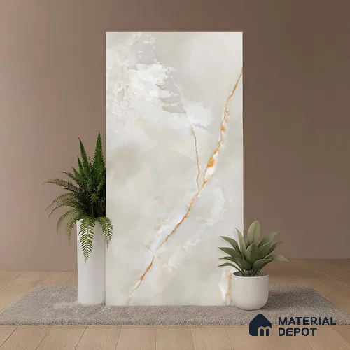 Marble Floor & Wall Tile TL 08536 | Onyx Gold 4 ft x 2 ft Sugar Matte Finish Porcelain Tile - 9 mm | 4 Random Design | Suitable for Living Room, Bedroom, Bathroom & Kitchen