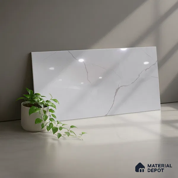 Marble Wall Tile TL 06468 R Amora Silver 2 ft x 1 ft Ceramic Glossy Finish - 8 mm | Suitable for Living Room, Kitchen & Bathroom