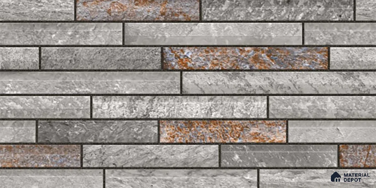 Stone Elevation Wall Tile TL 08134 Grey 2 ft x 1 ft Matte Finish Ceramic Tile - 10 mm | Suitable For Modern Facades, Outdoor Cladding & Feature Wall