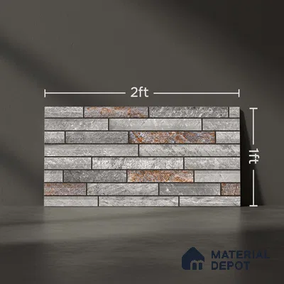 Stone Elevation Wall Tile TL 08134 Grey 2 ft x 1 ft Matte Finish Ceramic Tile - 10 mm | Suitable For Modern Facades, Outdoor Cladding & Feature Wall