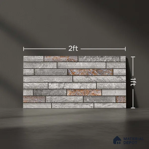 Stone Elevation Wall Tile TL 08134 Grey 2 ft x 1 ft Matte Finish Ceramic Tile - 10 mm | Suitable For Modern Facades, Outdoor Cladding & Feature Wall