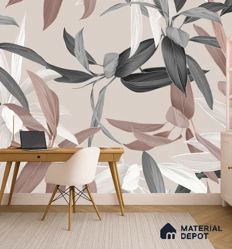 Calm Botanical Rhythm Peachy Coral Floral Layer | WP 04138 B Non Woven Matte Finish Tropical Style Premium Customized size Wallpaper | 150 GSM WP01MTF Paper | (MOQ = 30 Sq. Ft.)
