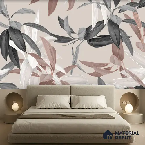 Calm Botanical Rhythm Peachy Coral Floral Layer | WP 04138 B Non Woven Matte Finish Tropical Style Premium Customized size Wallpaper | 150 GSM WP01MTF Paper | (MOQ = 30 Sq. Ft.)