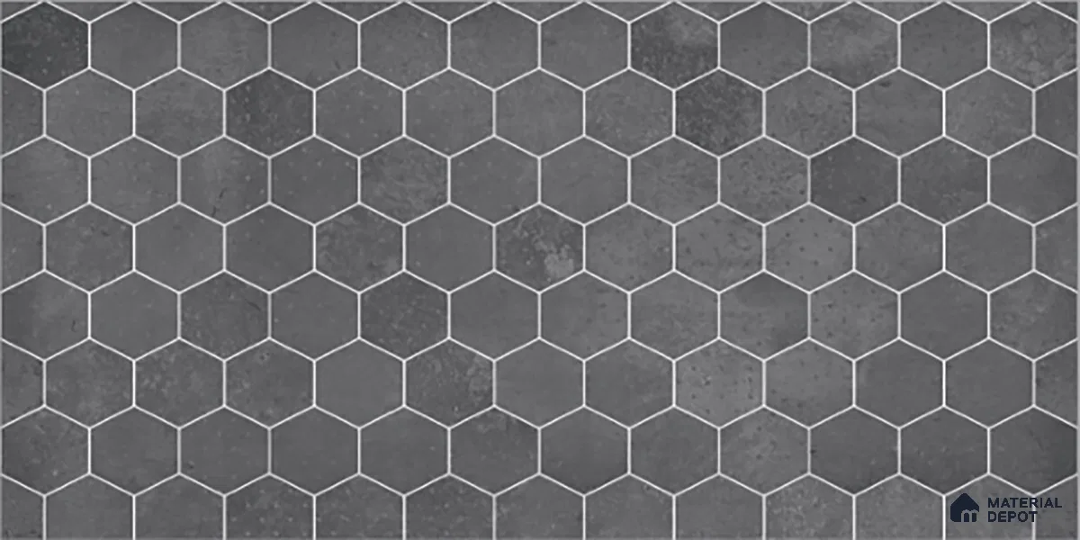 Hexagonal Wall Tile TL 06465 D R Mood Hexagon DK Grey HL 2 ft x 1 ft Ceramic Glossy Finish - 8 mm | Suitable for Living Room, Kitchen & Bathroom (Sample)
