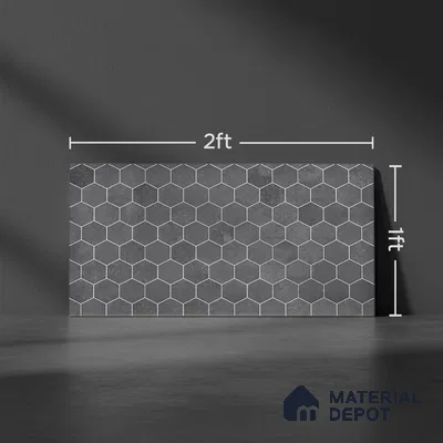 Hexagonal Wall Tile TL 06465 D R Mood Hexagon DK Grey HL 2 ft x 1 ft Ceramic Glossy Finish - 8 mm | Suitable for Living Room, Kitchen & Bathroom (Sample)