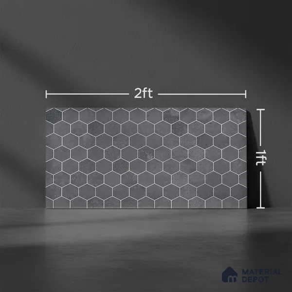 Hexagonal Wall Tile TL 06465 D R Mood Hexagon DK Grey HL 2 ft x 1 ft Ceramic Glossy Finish - 8 mm | Suitable for Living Room, Kitchen & Bathroom (Sample)