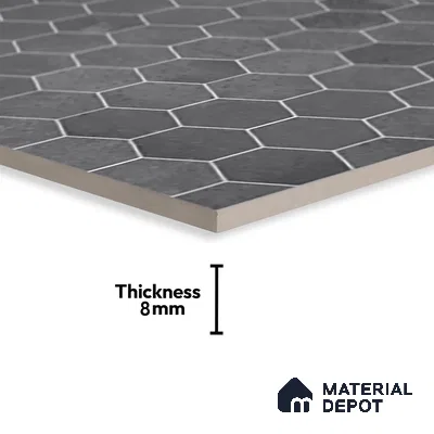 Hexagonal Wall Tile TL 06465 D R Mood Hexagon DK Grey HL 2 ft x 1 ft Ceramic Glossy Finish - 8 mm | Suitable for Living Room, Kitchen & Bathroom (Sample)