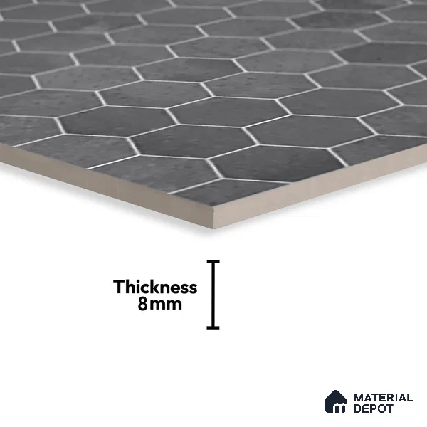 Hexagonal Wall Tile TL 06465 D R Mood Hexagon DK Grey HL 2 ft x 1 ft Ceramic Glossy Finish - 8 mm | Suitable for Living Room, Kitchen & Bathroom (Sample)