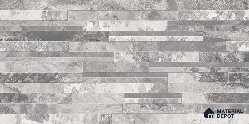 Stacked Stone Wall Tile TL 06584 Irazu Gris 2 ft x 1 ft Ceramic Matte Finish - 9 mm | Suitable for Courtyard, Foyer, Balcony, Elevation (Sample)