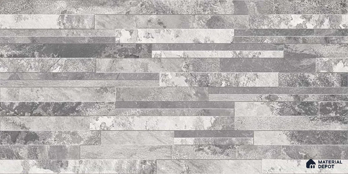Stacked Stone Wall Tile TL 06584 Irazu Gris 2 ft x 1 ft Ceramic Matte Finish - 9 mm | Suitable for Courtyard, Foyer, Balcony, Elevation (Sample)