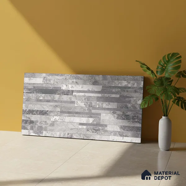 Stacked Stone Wall Tile TL 06584 Irazu Gris 2 ft x 1 ft Ceramic Matte Finish - 9 mm | Suitable for Courtyard, Foyer, Balcony, Elevation (Sample)