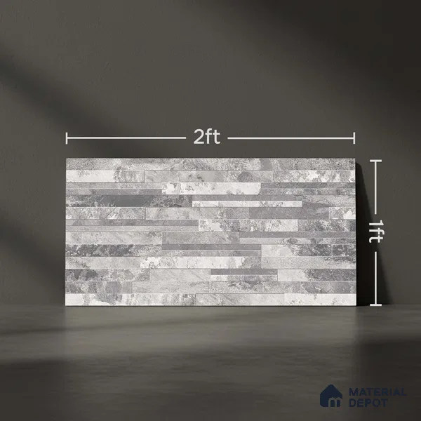 Stacked Stone Wall Tile TL 06584 Irazu Gris 2 ft x 1 ft Ceramic Matte Finish - 9 mm | Suitable for Courtyard, Foyer, Balcony, Elevation (Sample)