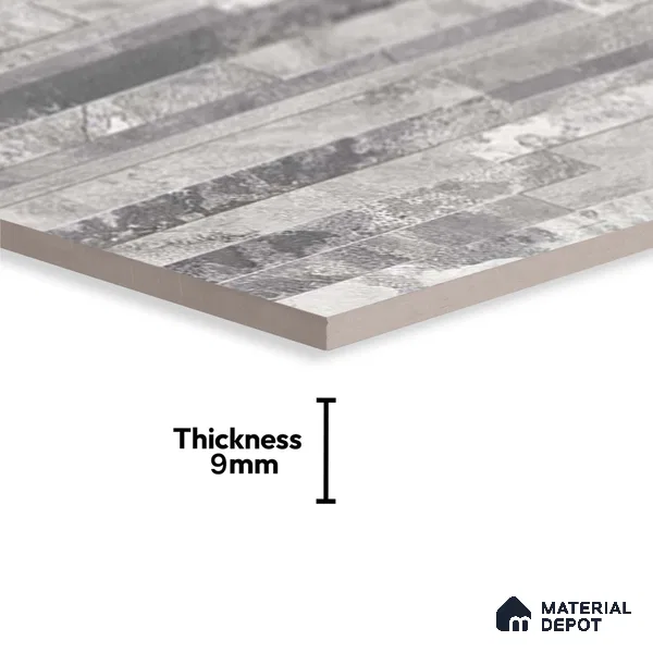 Stacked Stone Wall Tile TL 06584 Irazu Gris 2 ft x 1 ft Ceramic Matte Finish - 9 mm | Suitable for Courtyard, Foyer, Balcony, Elevation (Sample)