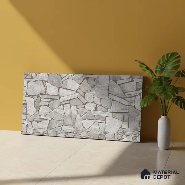 Stacked Stone Wall Tile TL 07888 Navtico Noce 2 ft x 1 ft Ceramic Matte Finish - 9 mm | Suitable for Courtyard, Foyer, Balcony, Elevation