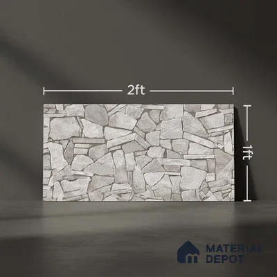 Stacked Stone Wall Tile TL 07888 Navtico Noce 2 ft x 1 ft Ceramic Matte Finish - 9 mm | Suitable for Courtyard, Foyer, Balcony, Elevation