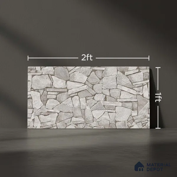 Stacked Stone Wall Tile TL 07888 Navtico Noce 2 ft x 1 ft Ceramic Matte Finish - 9 mm | Suitable for Courtyard, Foyer, Balcony, Elevation