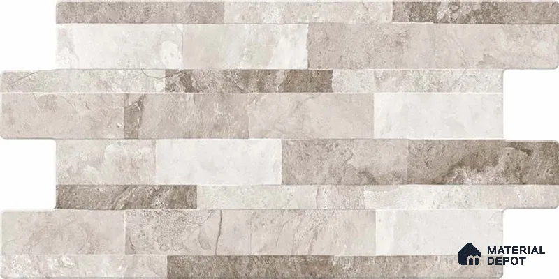 Stacked Stone Wall Tile TL 06598 Sentenar Gray 2 ft x 1 ft Ceramic Matte Finish - 9 mm | Suitable for Courtyard, Foyer, Balcony, Elevation (Sample)